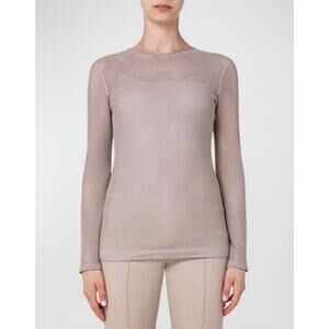 Akris Punto Pin Dot Mesh Long Sleeve Shirt Tan Taupe Medium Sheer Size 6